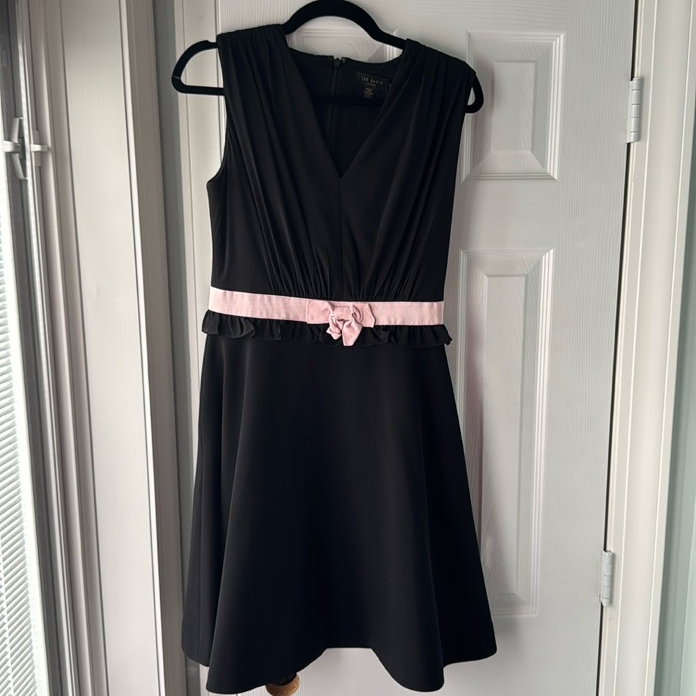 Ted Baker dress in good condition. Bow at waist pink black dress